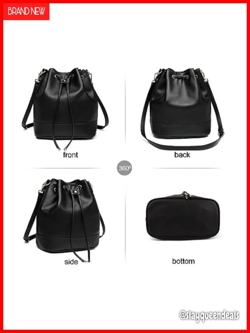 Vegan Leather Bucket Bag with Drawstring & 2 Straps Crossbody Hobo Tote for